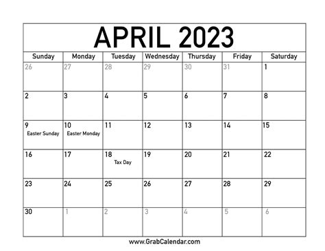 april event calendar 2023